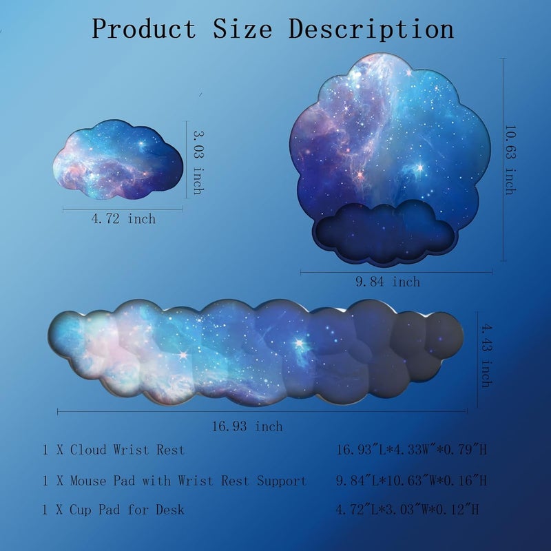WFCYGL Cloud Wrist Rest Keyboard Galaxy Mouse Pad with Wrist Rest Ergonomic Space Wrist Pad Memory Foam Non-Slip Wrist Pad Support for Computer Laptop Gaming Home Office Relief Typing Pain Gradient Blue - Image 4